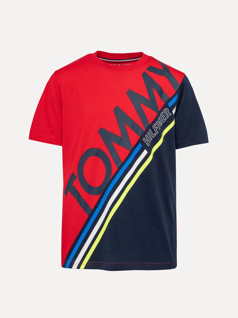 Fiú Tommy Hilfiger Little Tommy Stripe Póló Piros Sötétkék | HU 2273XYU